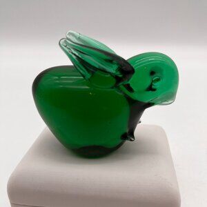 Vintage Emerald Green Art Glass Bunny Rabbit Paperweight Figurine Blown Glass